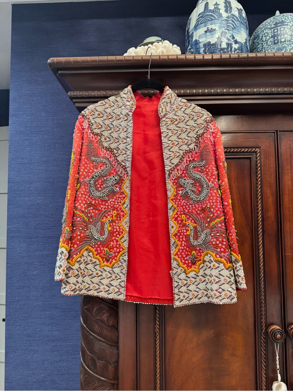 Red Beaded Embellished Women's Blazer Jacket